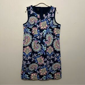 Paisley Mod Shift Dress 14P Navy Blue Cottagecore‎ Feminine Workwear